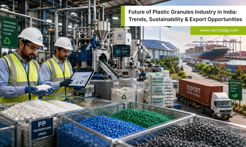 Indian plastic granules factory with recycling, sustainable manufacturing, and export setup