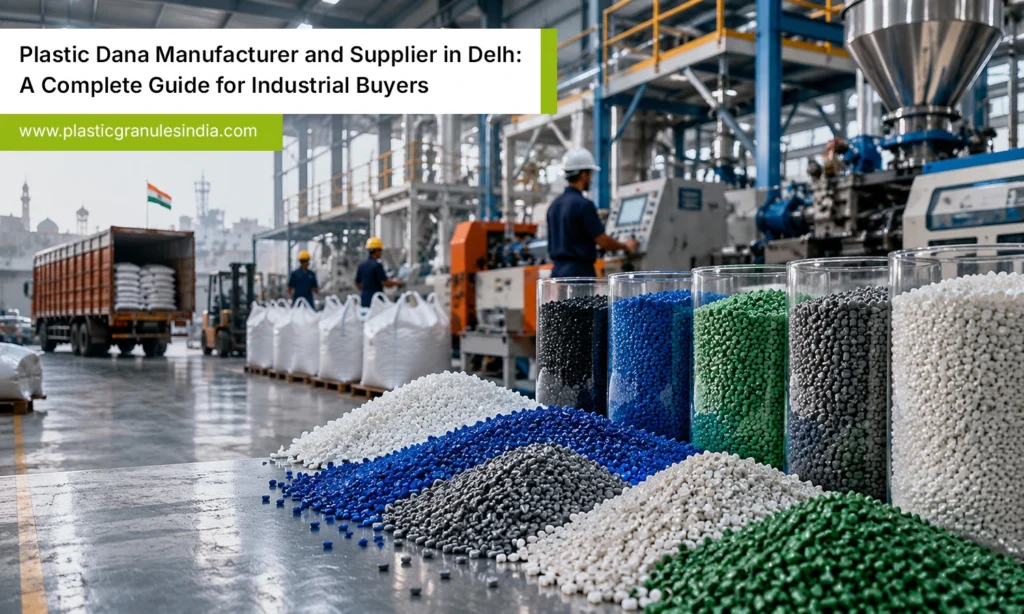 Plastic dana manufacturer and supplier in Delhi with industrial granules and factory setup view hub