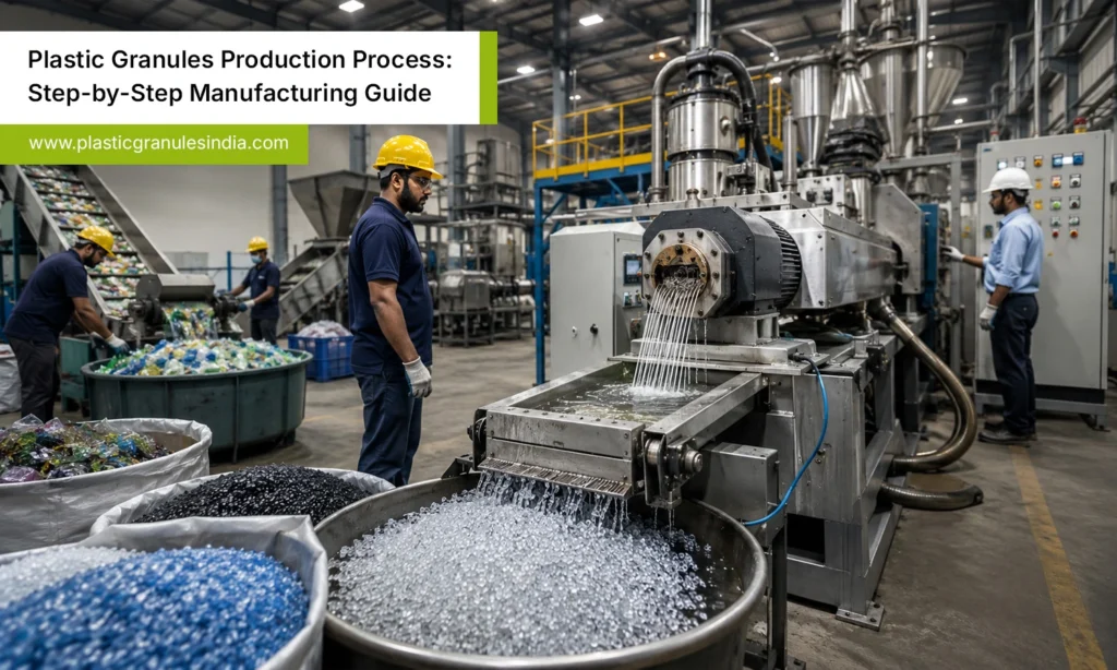 Ultra-realistic Indian plastic granules manufacturing plant with extrusion and pelletizing machinery